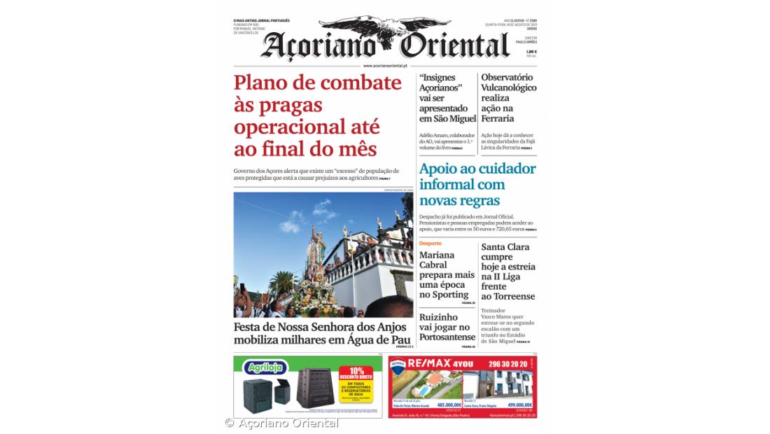 "Plano de combate às pragas operacional até ao final do mês" é a manchete do Açoriano Oriental