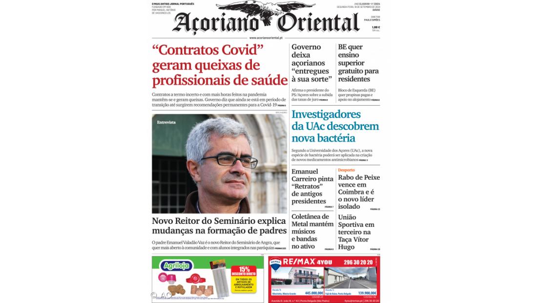 "'Contratos Covid' geram queixas de profissionais de saúde" é a manchete do Açoriano Oriental