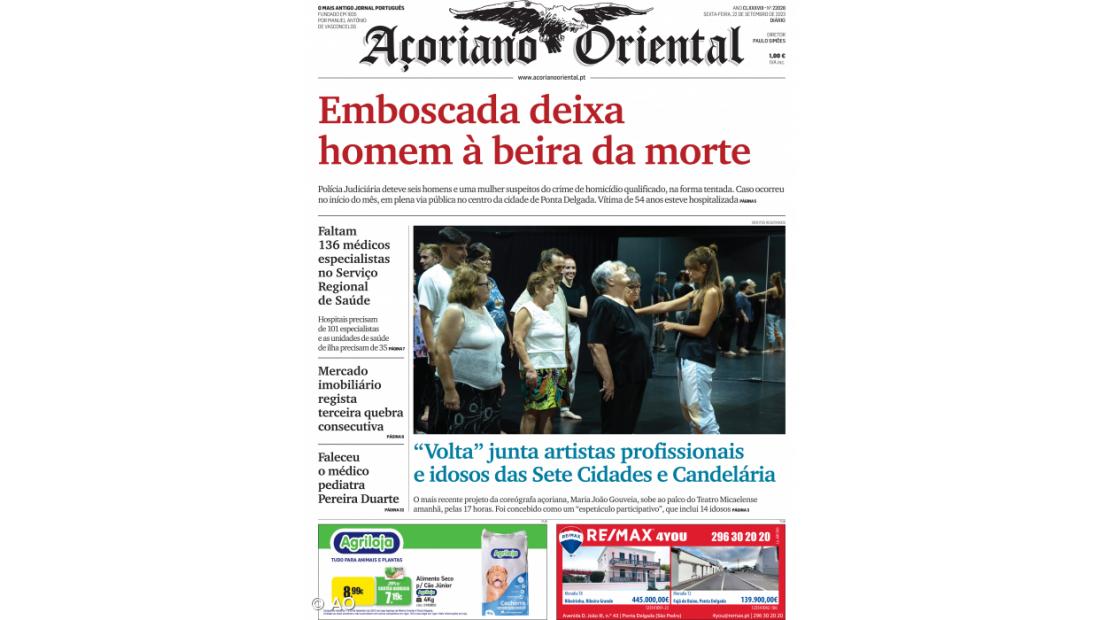 "Emboscada deixa homem à beira da morte" é a manchete do Açoriano Oriental