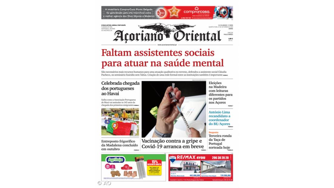 "Faltam assistentes sociais para atuar na saúde mental" é a manchete do Açoriano Oriental