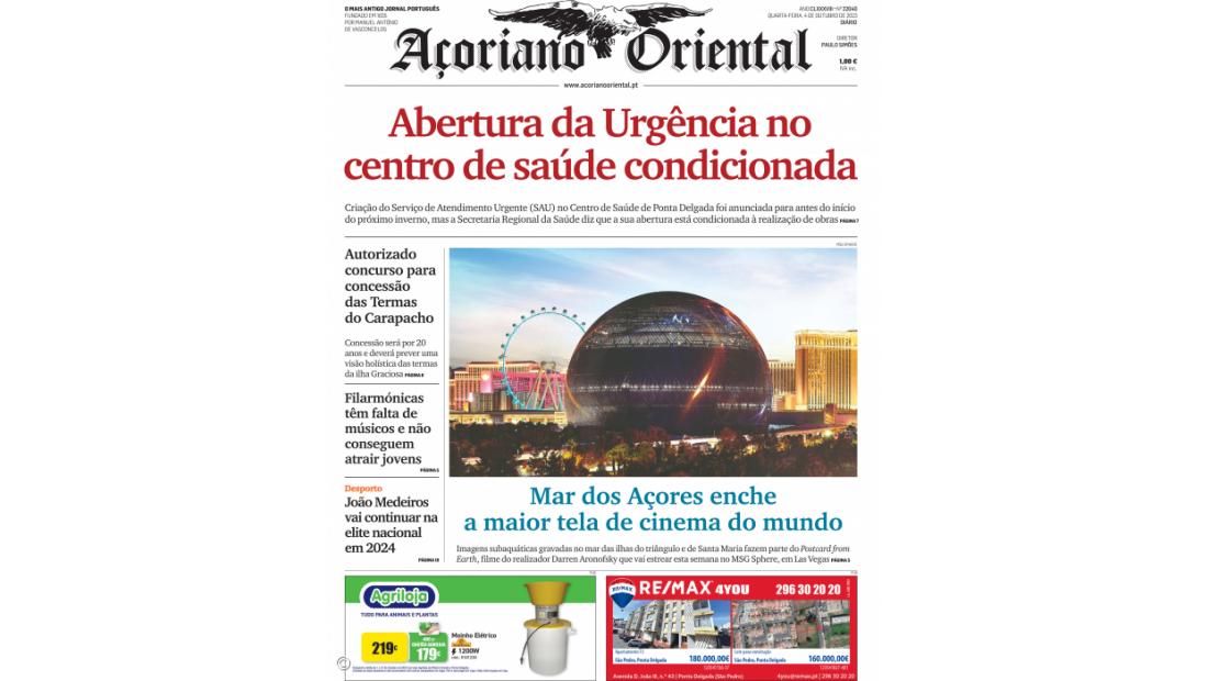"Abertura da Urgência no centro de saúde condicionada" é a manchete do Açoriano Oriental