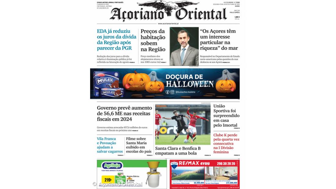 "EDA já reduziu os juros da dívida da Região após parecer da PGR" é a manchete do Açoriano Oriental 