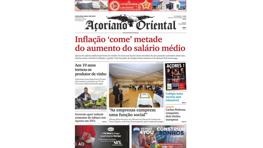 "Inflação 'come' metade do aumento do salário médio" é a manchete do Açoriano Oriental