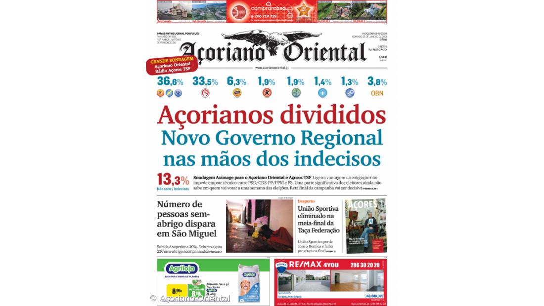 "Novo Governo Regional nas mãos dos indecisos" é a manchete do Açoriano Oriental