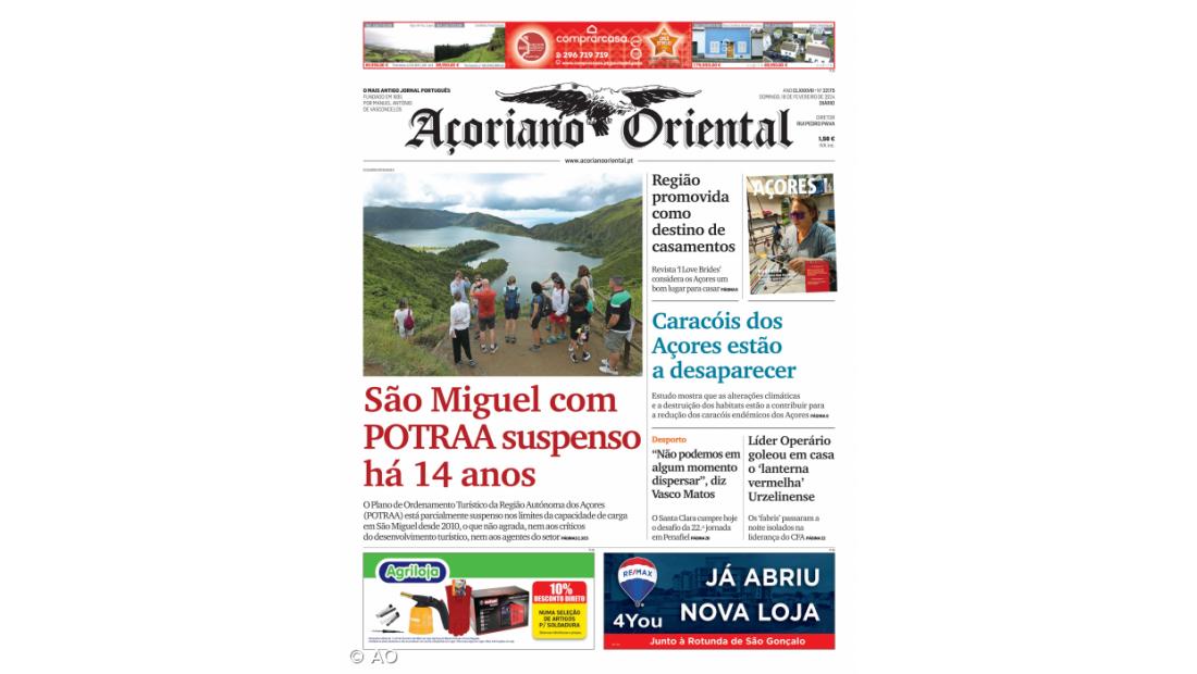 "São Miguel com POTRAA suspenso há 14 anos" é a manchete do Açoriano Oriental
