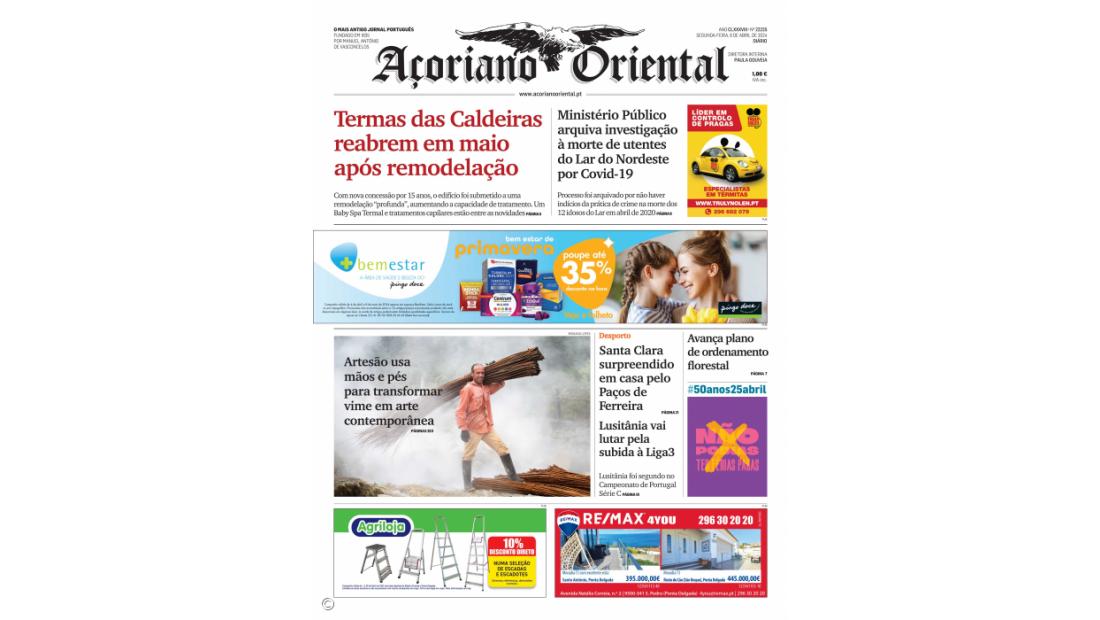 "Termas das Caldeiras reabrem em maio após remodelação" é a manchete do Açoriano Oriental