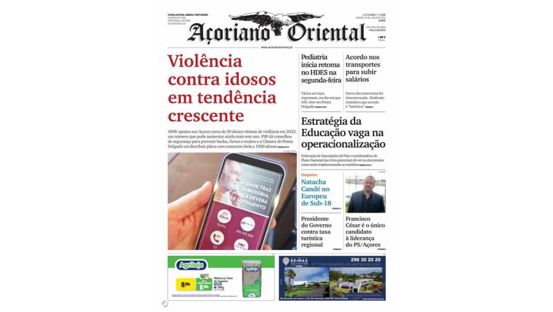 "Violência contra idosos em tendência crescente" é a manchete do Açoriano Oriental