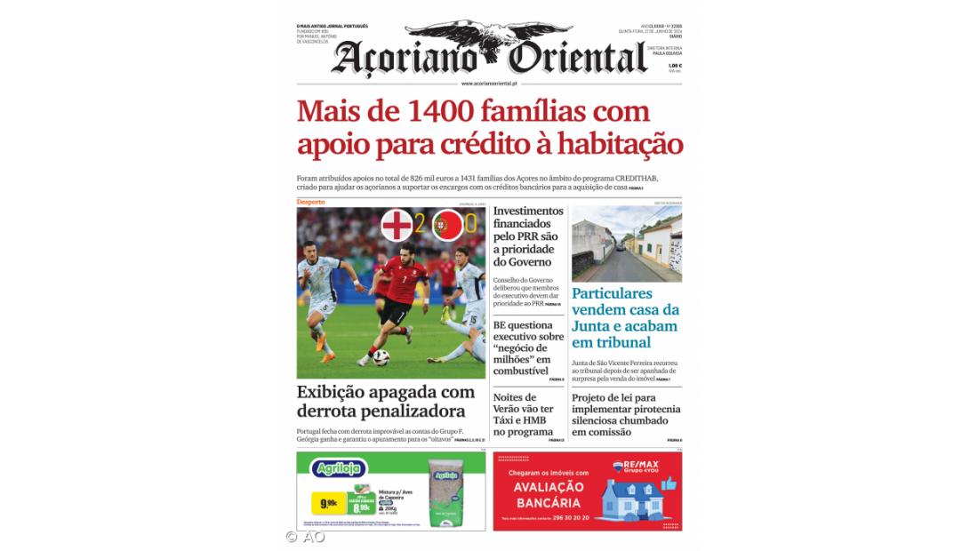 "Mais de 1400 famílias com apoio para crédito à habitação" é a manchete do Açoriano Oriental