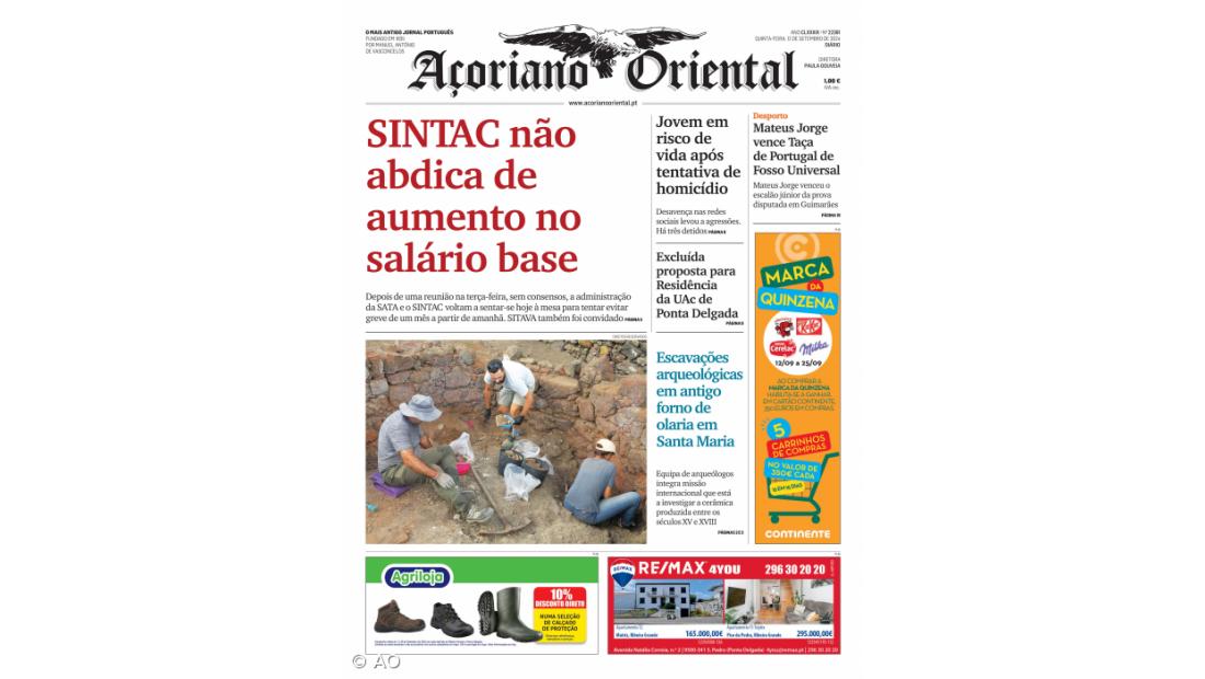 "SINTAC não abdica de aumento no salário base" na SATA é a manchete do Açoriano Oriental