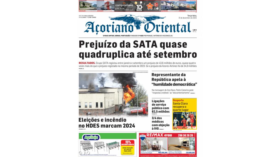 "Prejuízo da SATA quase quadruplica até setembro" é a manchete do Açoriano Oriental