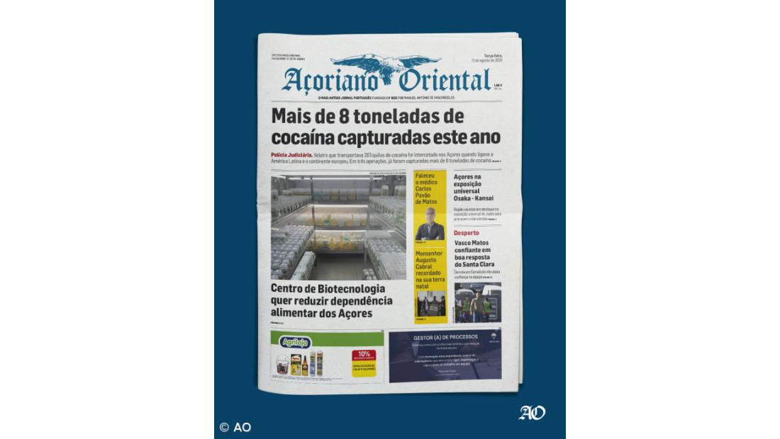 "Mais de 8 toneladas de cocaína capturadas este ano" é a manchete do Açoriano Oriental