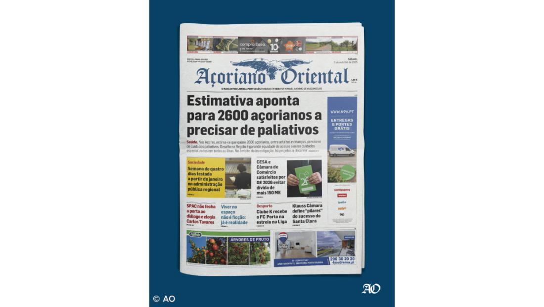 "Estimativa aponta para 2600 açorianos a precisar de paliativos" é a manchete do Açoriano Oriental