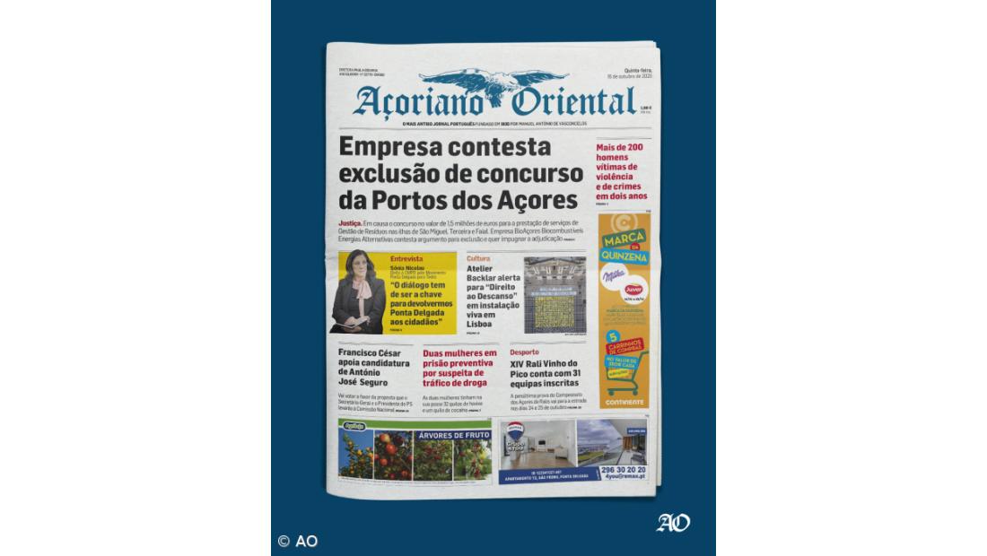 "Empresa contesta exclusão de concurso da Portos dos Açores" é a manchete do Açoriano Oriental