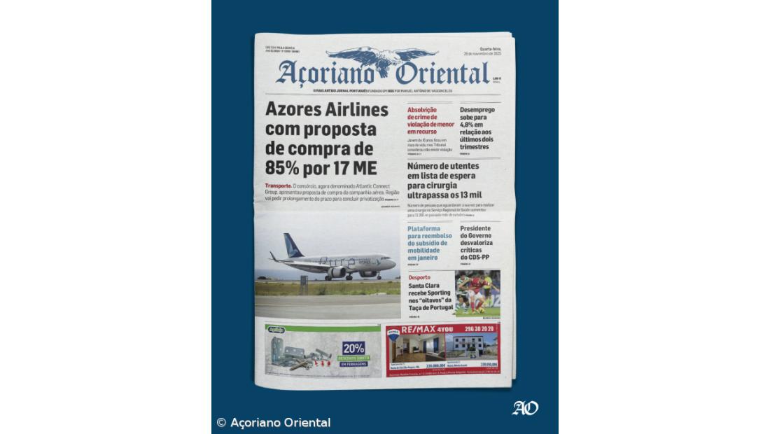 Azores Airlines com proposta de compra de 85% por 17 ME