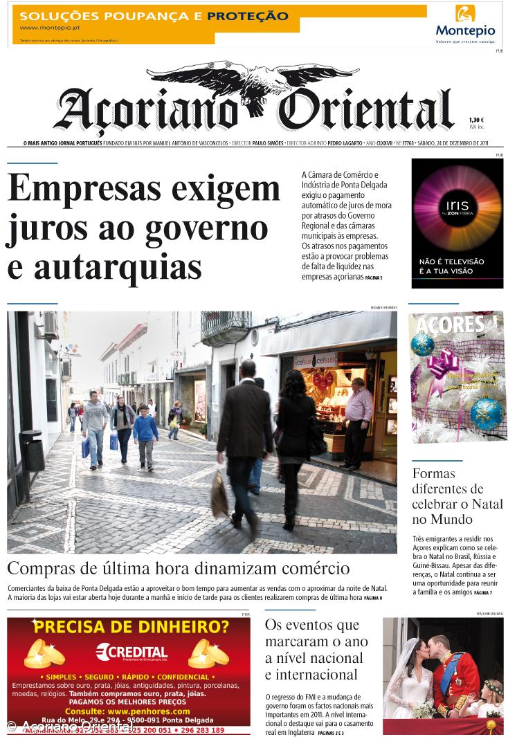 "Empresas exigem juros ao governo e autarquias" é a manchete do Açoriano Oriental – Imagem 1