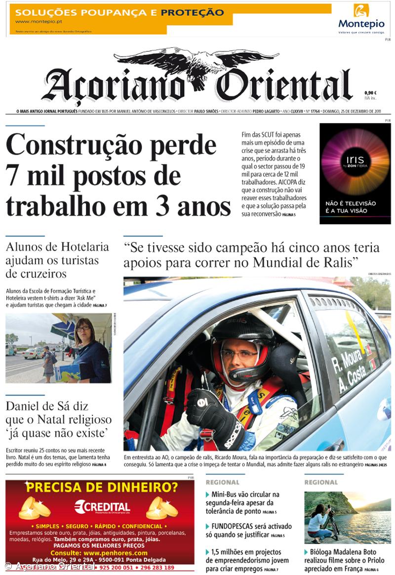 O Açoriano Oriental tem em manchete que o sector da "Construção perdeu 7 mil postos de trabalho em 3 anos" – Imagem 1