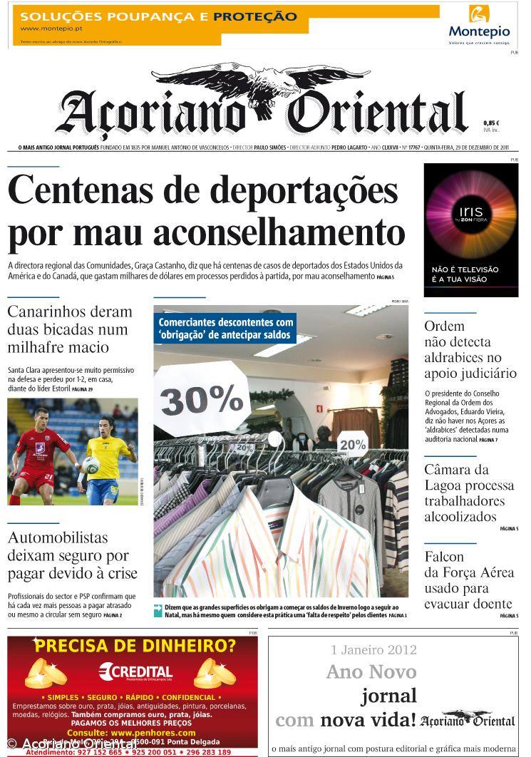 "Centenas de deportações por mau aconselhamento" é a manchete do Açoriano Oriental – Imagem 1