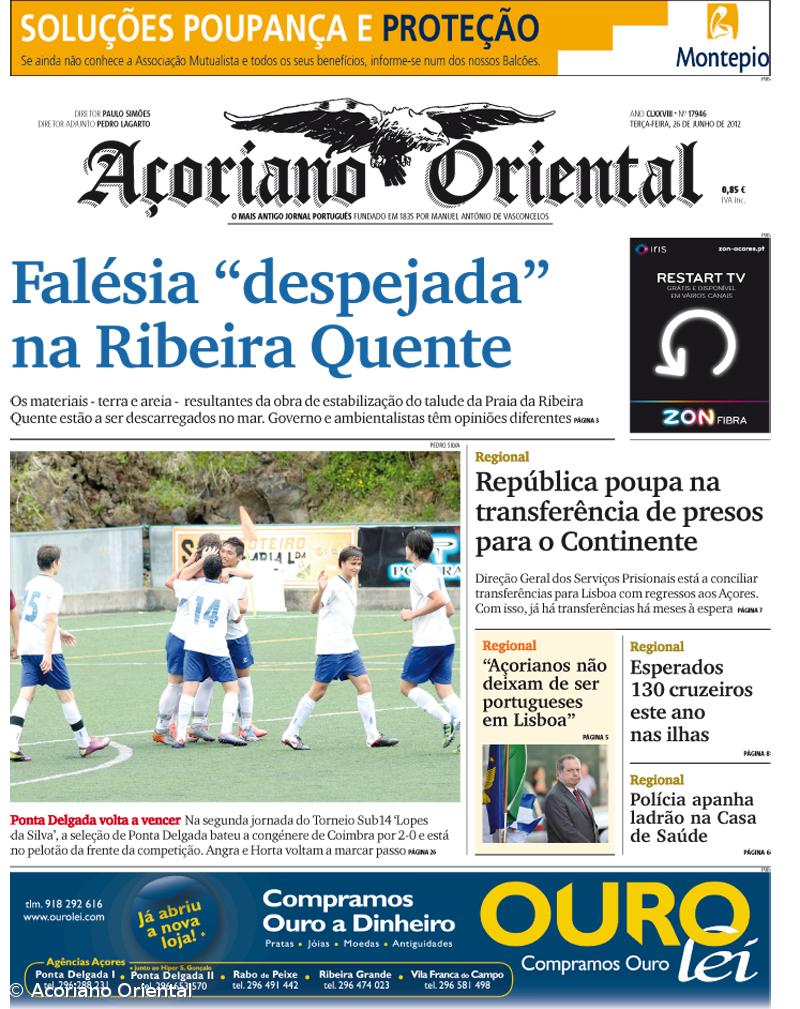"Falésia 'despejada' na Ribeira Quente" é a manchete do Açoriano Oriental – Imagem 1