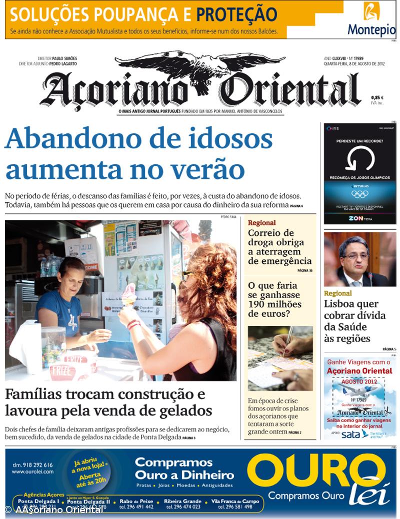 "Abandono de idosos aumenta no verão" é a manchete do Açoriano Oriental – Imagem 1