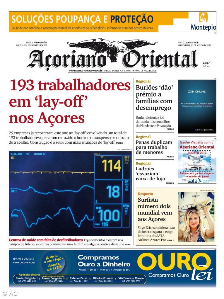 "193 trabalhadores em 'lay-off' nos Açores" é a manchete do Açoriano Oriental – Imagem 1