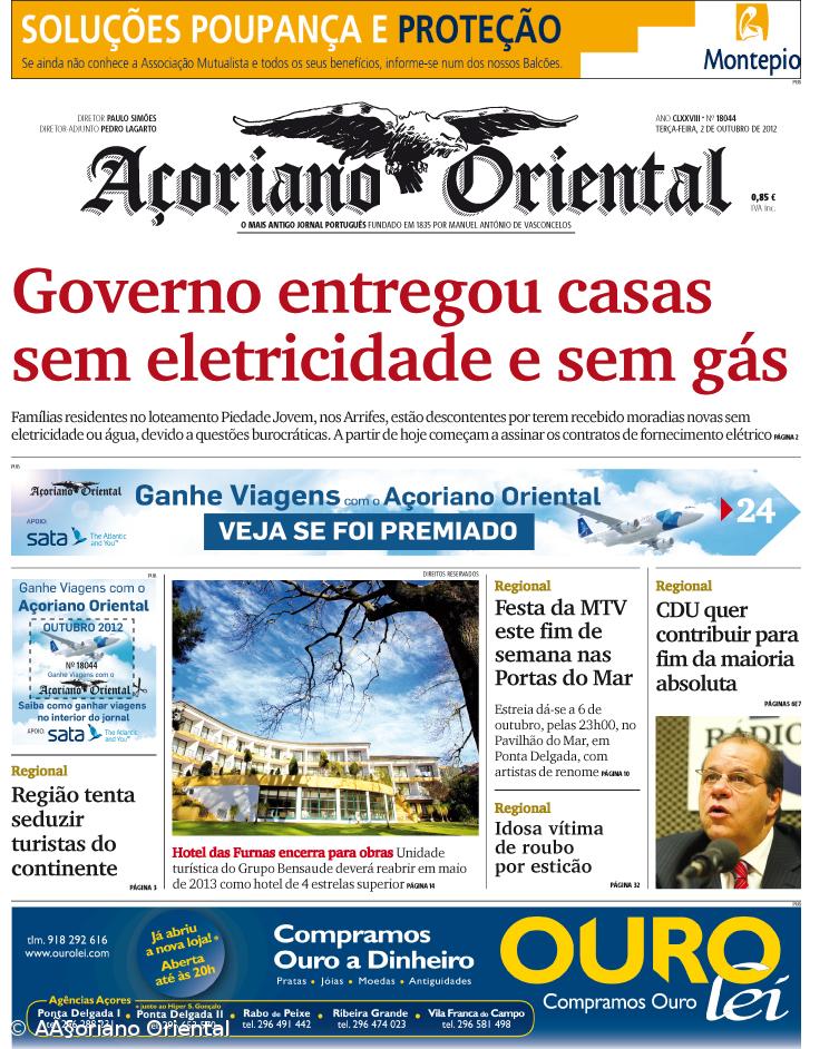 "Governo entregou casas sem eletricidade e sem gás" é a manchete do Açoriano Oriental – Imagem 1