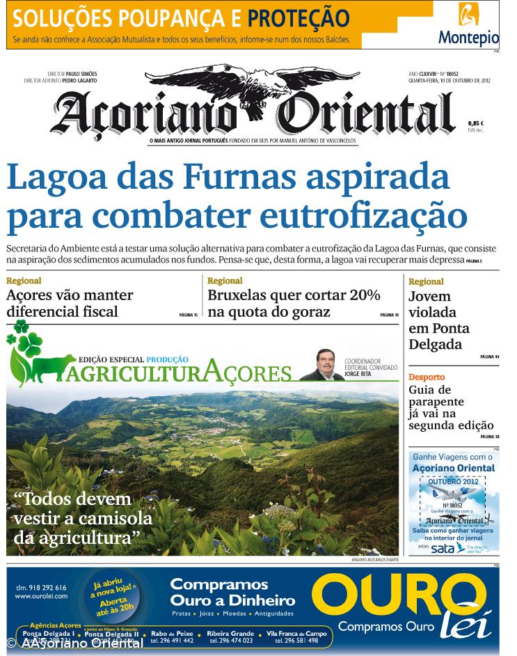 "Lagoa das Furnas aspirada para combater eutrofização" é a manchete do Açoriano Oriental – Imagem 1