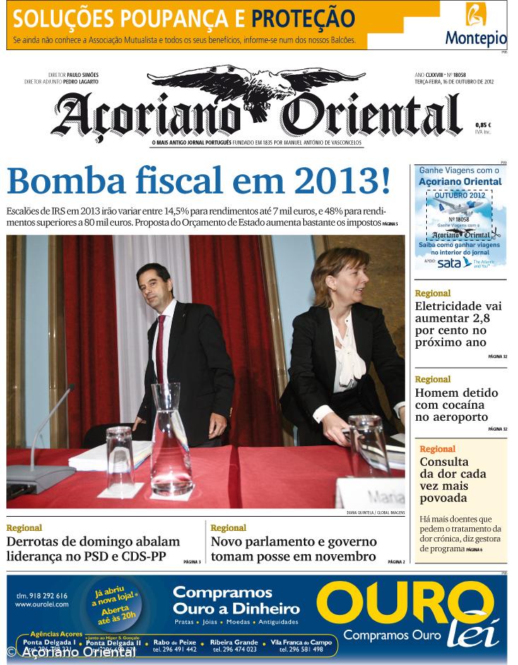 "Bomba fiscal em 2013!" é a manchete do Açoriano Oriental – Imagem 1