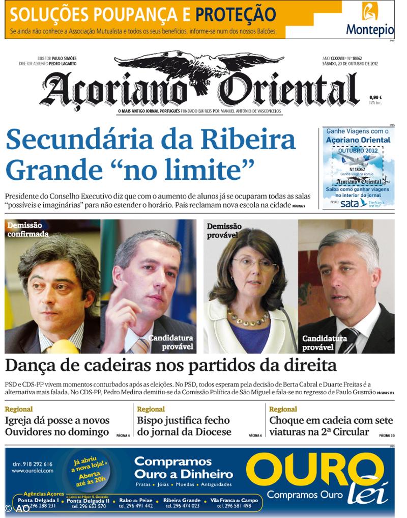 "Secundária da Ribeira Grande 'no limite'" é a manchete do Açoriano Oriental – Imagem 1