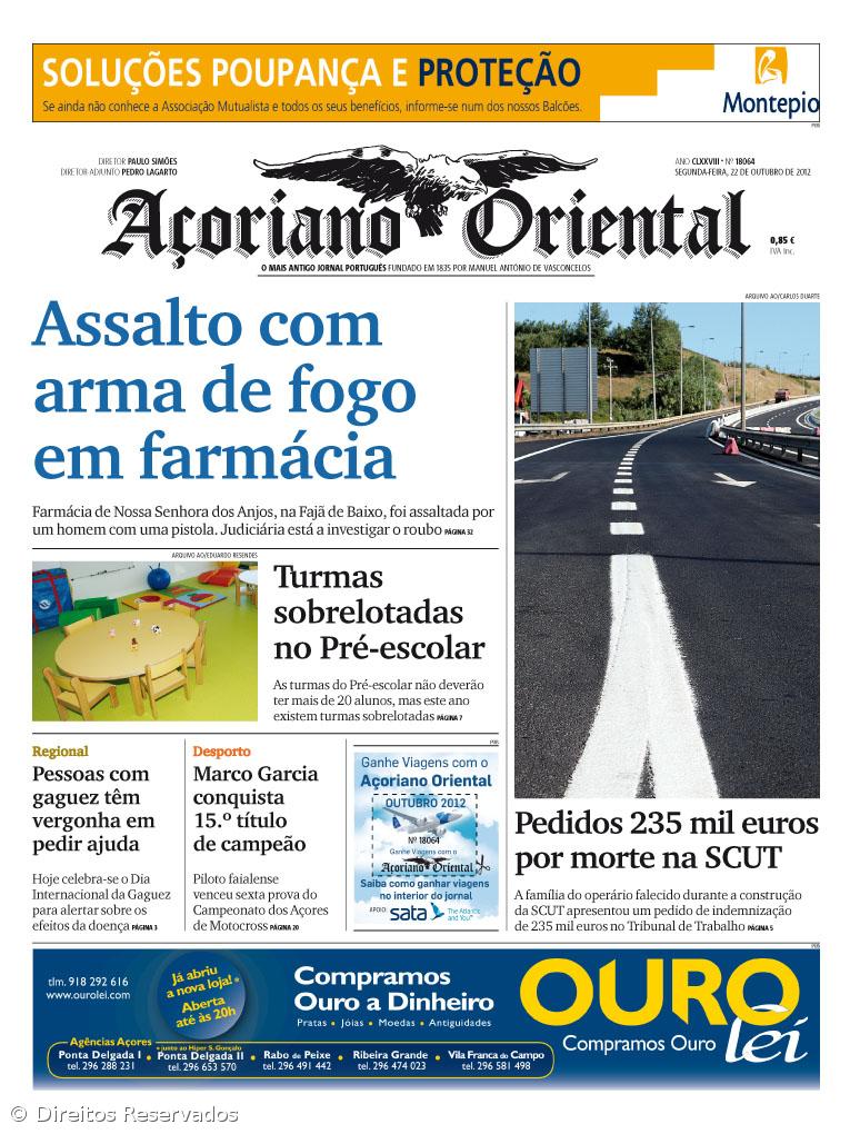 "Assalto com arma de fogo a farmácia" é a manchete do Açoriano Oriental – Imagem 1