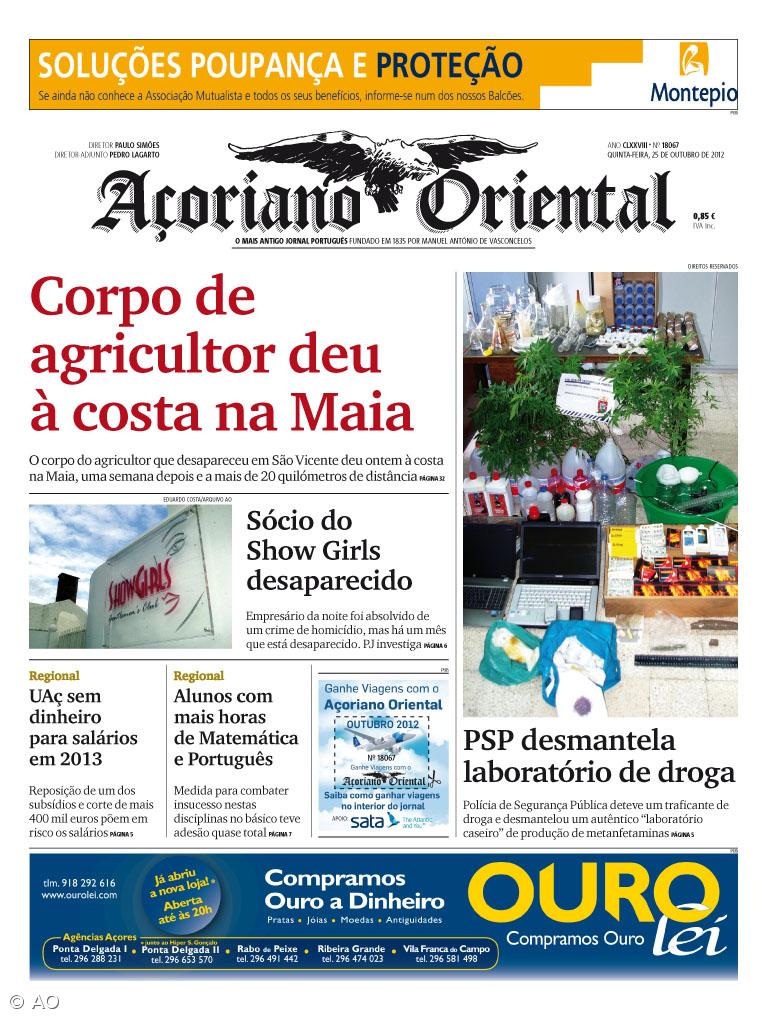 "Corpo de agricultor deu à costa na Maia" é a manchete do Açoriano Oriental – Imagem 1