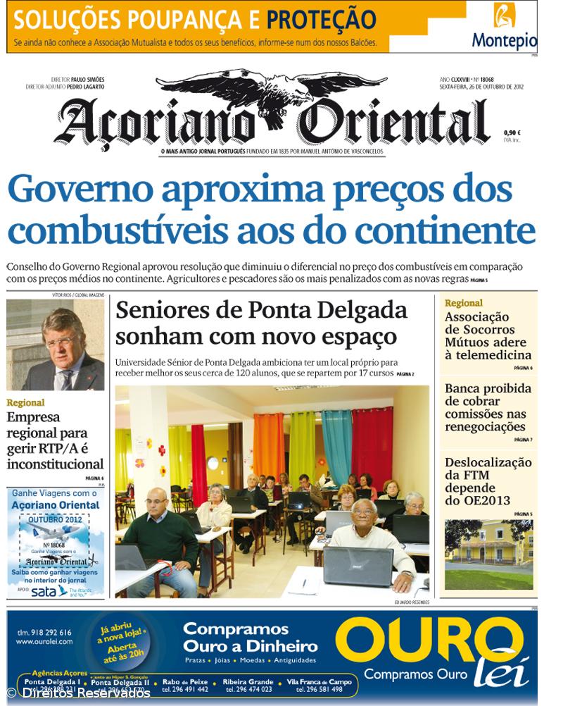 "Governo aproxima preços dos combustíveis ao continente" é a manchete do Açoriano Oriental – Imagem 1
