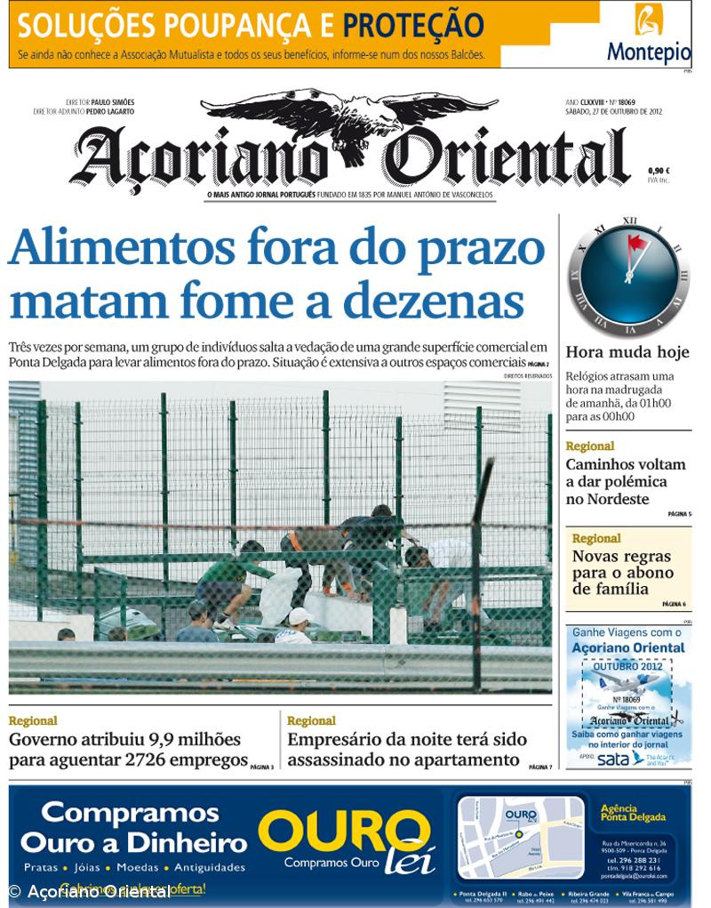 "Alimentos fora do prazo matam fome a dezenas" é a manchete do Açoriano Oriental – Imagem 1