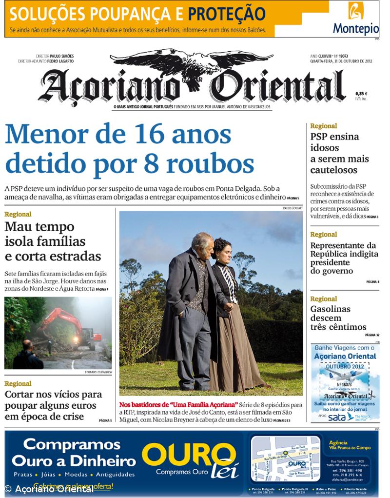 "Menor de 16 anos detido por 8 roubos" é a manchete do Açoriano Oriental – Imagem 1