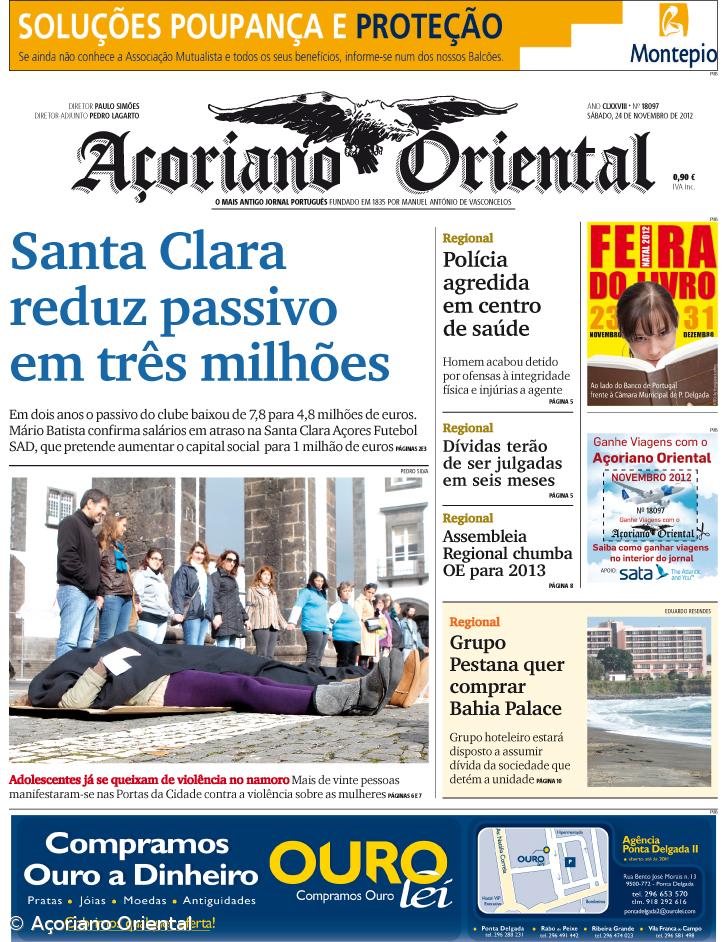 "Santa Clara reduz passivo em três milhões" é a manchete do Açoriano Oriental – Imagem 1