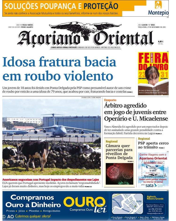 "Idosa fratura bacia em roubo violento" é a manchete do Açoriano Oriental – Imagem 1