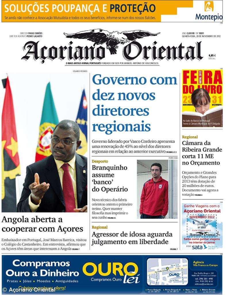 "Governo com dez novos diretores regionais" é a manchete do Açoriano Oriental – Imagem 1