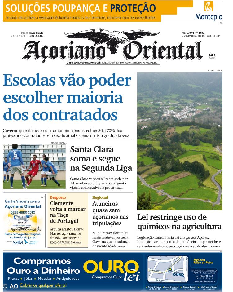 "Escolas vão poder escolher maioria dos contratados" é a manchete do Açoriano Oriental – Imagem 1