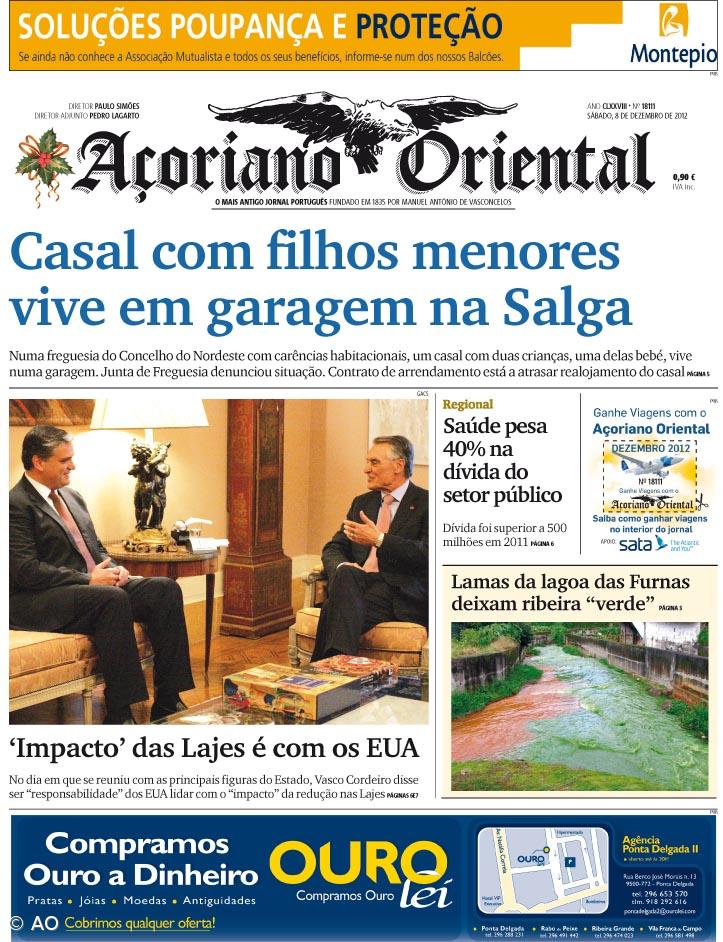 "Casal com filhos menores vive em garagem na Salga" é a manchete do Açoriano Oriental – Imagem 1