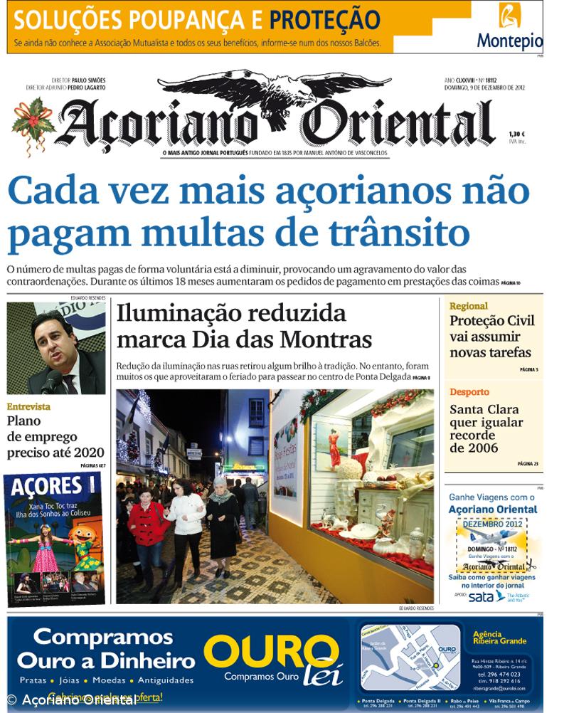 "Cada vez mais açorianos não pagam multas de trânsito" é a manchete do Açoriano Oriental – Imagem 1