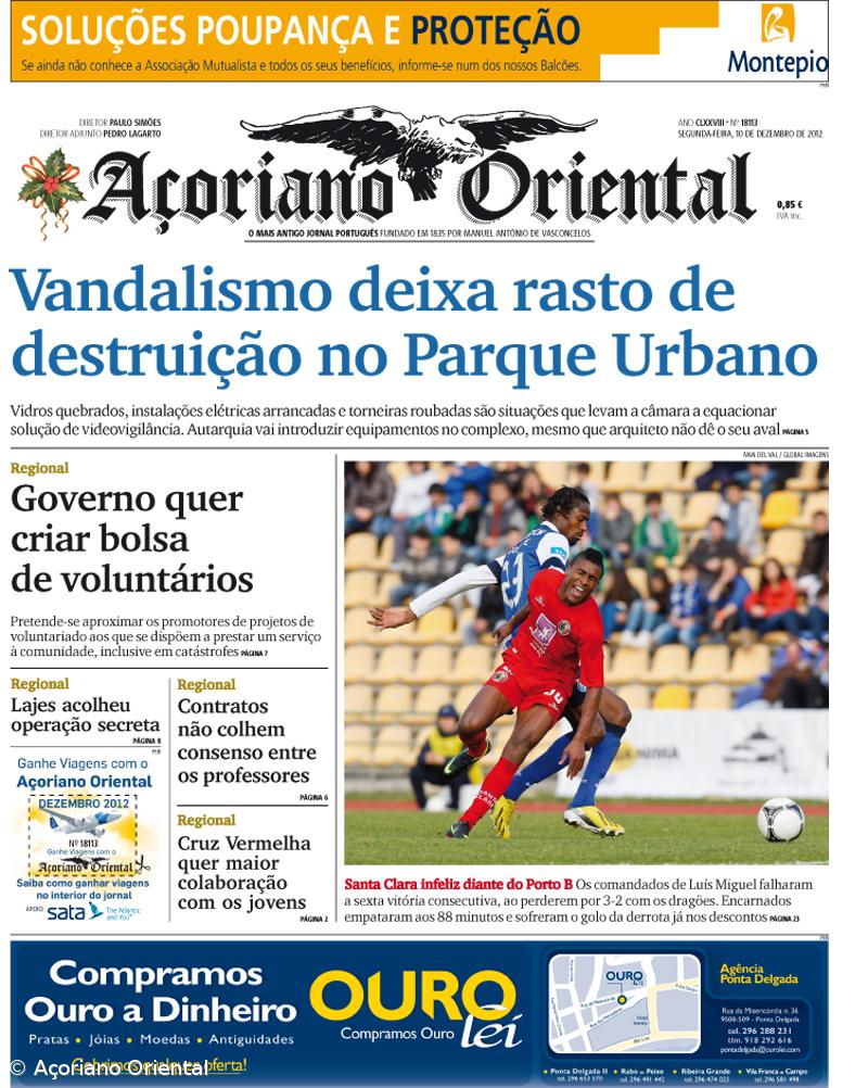 "Vandalismo deixa rasto de destruição no Parque Urbano" é a manchete do Açoriano Oriental – Imagem 1