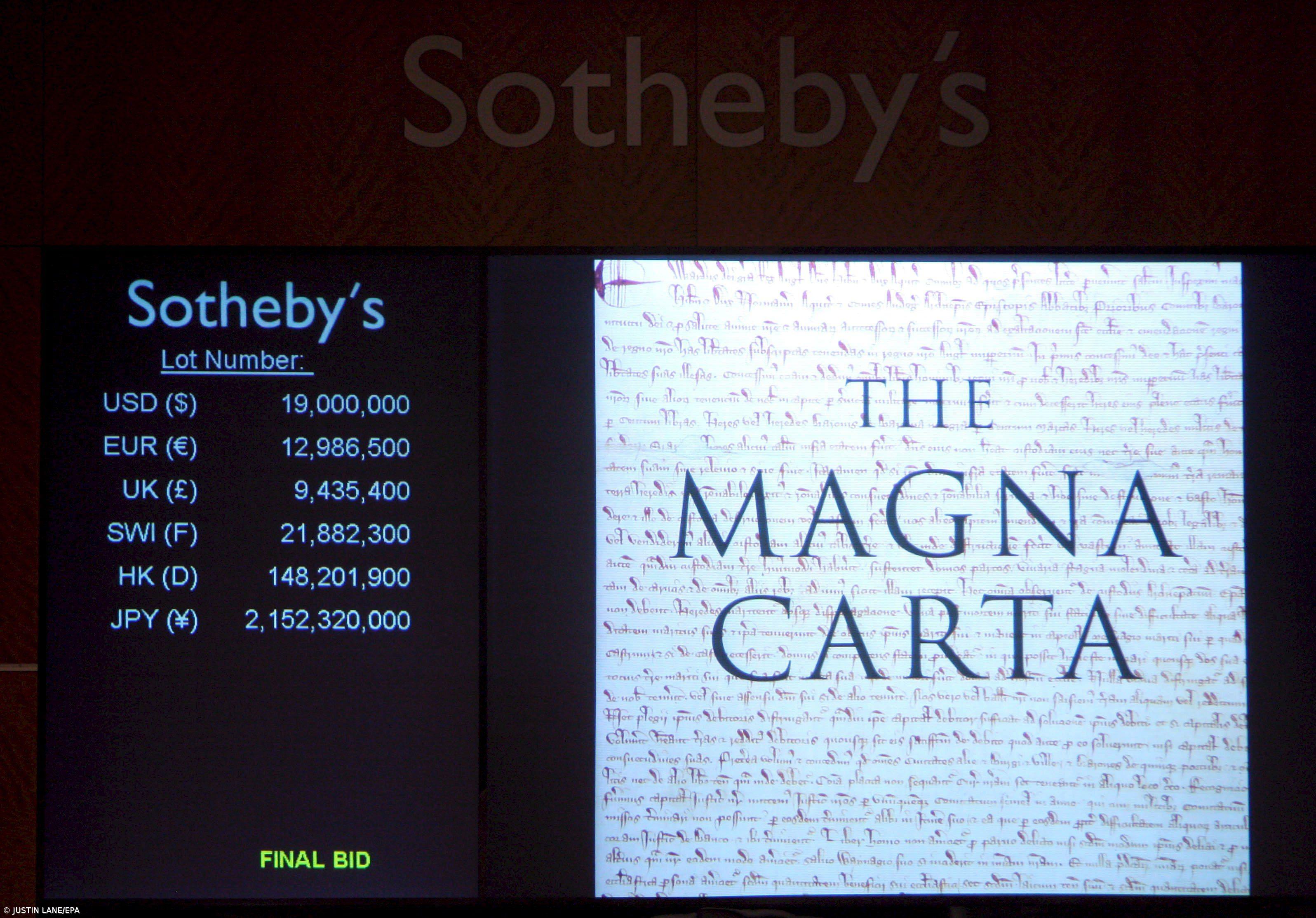 Cópia rara da Magna Carta inglesa vendida  por 14,8 milhões de euros – Imagem 1