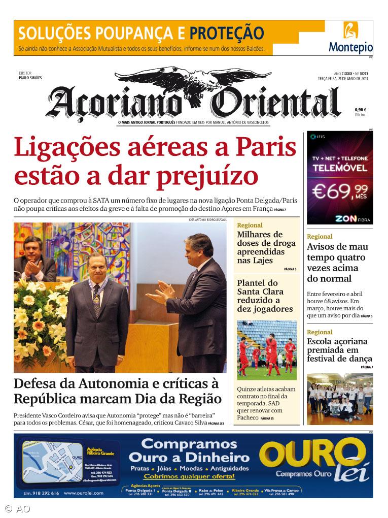 "Ligações aéreas a Paris estão a dar prejuízo" é a manchete do Açoriano Oriental – Imagem 1