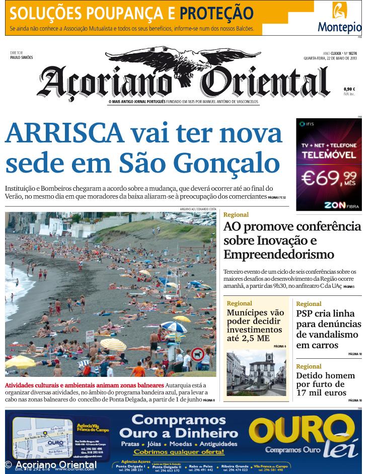"ARRISCA vai ter nova sede em São Gonçalo" é a manchete do Açoriano Oriental – Imagem 1