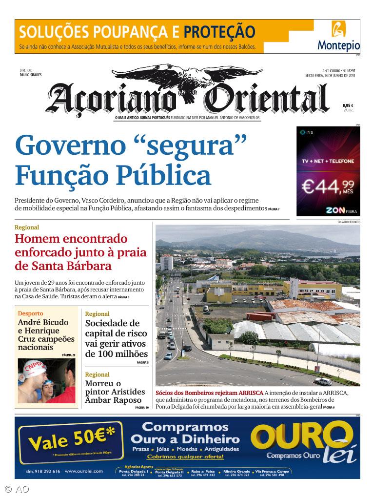 "Governo 'segura' Função Pública" é a manchete do Açoriano Oriental – Imagem 1