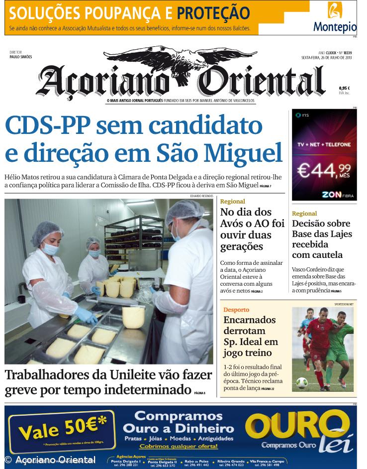 "CDS-PP sem candidato e direção em São Miguel" é a manchete do Açoriano Oriental – Imagem 1