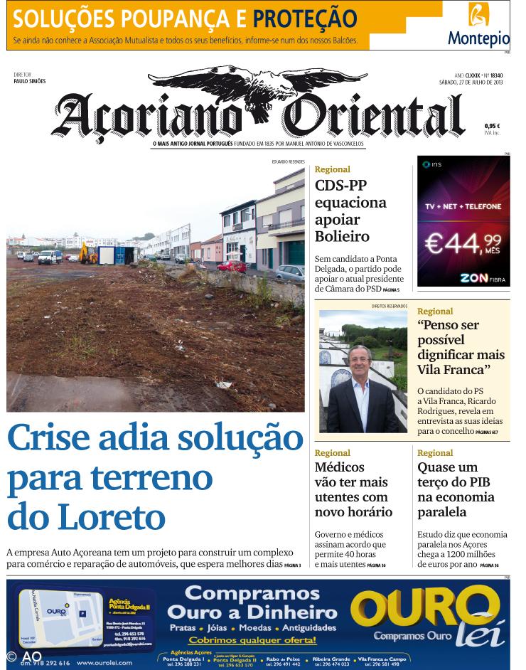 "Crise adia solução para terreno do Loreto" é a manchete do Açoriano Oriental – Imagem 1