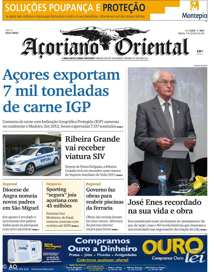 "Açores exportam 7 mil toneladas de carne IGP" é a manchete do Açoriano Oriental – Imagem 1