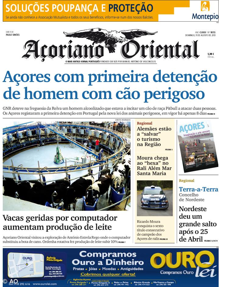"Açores com primeira detenção de homem com cão perigoso" é a manchete do Açoriano Oriental – Imagem 1