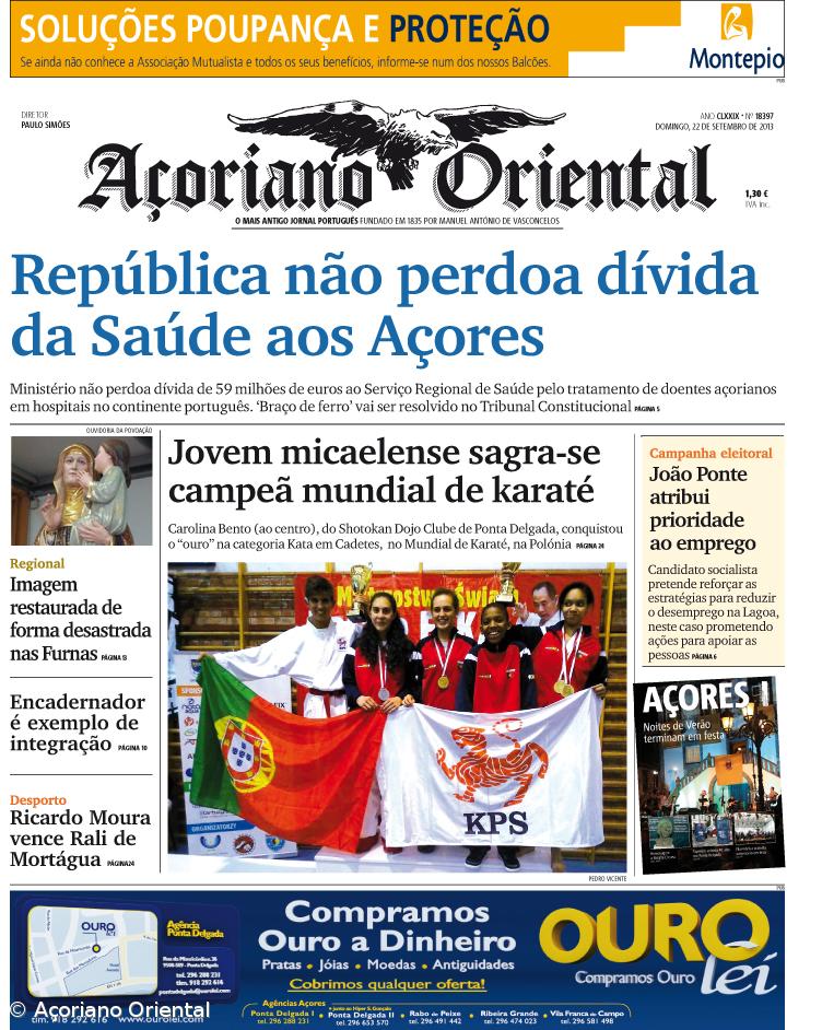 "República não perdoa dívida da Saúde aos Açores" é a manchete do Açoriano Oriental – Imagem 1