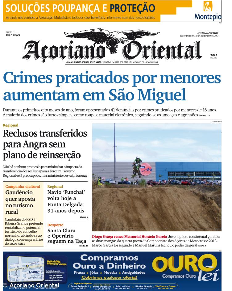 "Crimes praticados por menores aumentam em São Miguel" é a manchete do Açoriano Oriental – Imagem 1